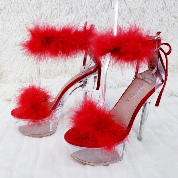 Marabou Feather Platform Shoes Sandals - Picture 9 of 15